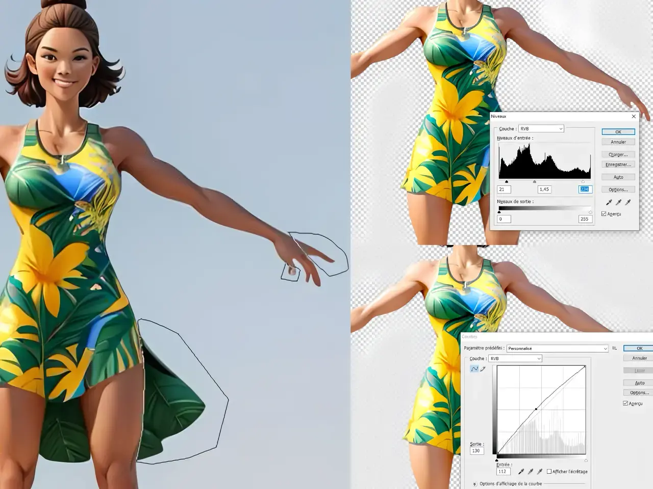 Point-and-click game character unlighting process removing background and shadows