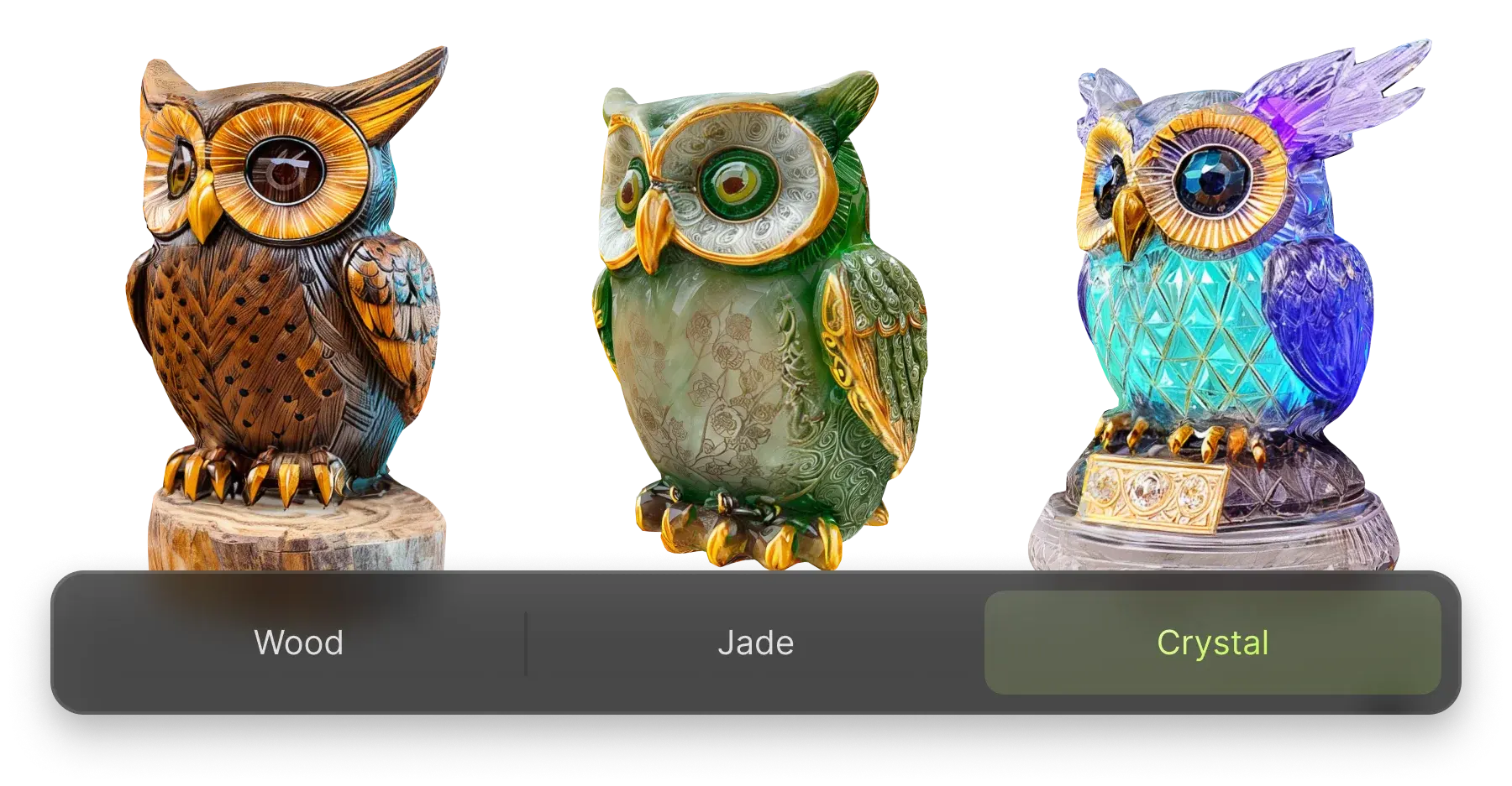 Base prompt: a small owl statue with a bow on its head