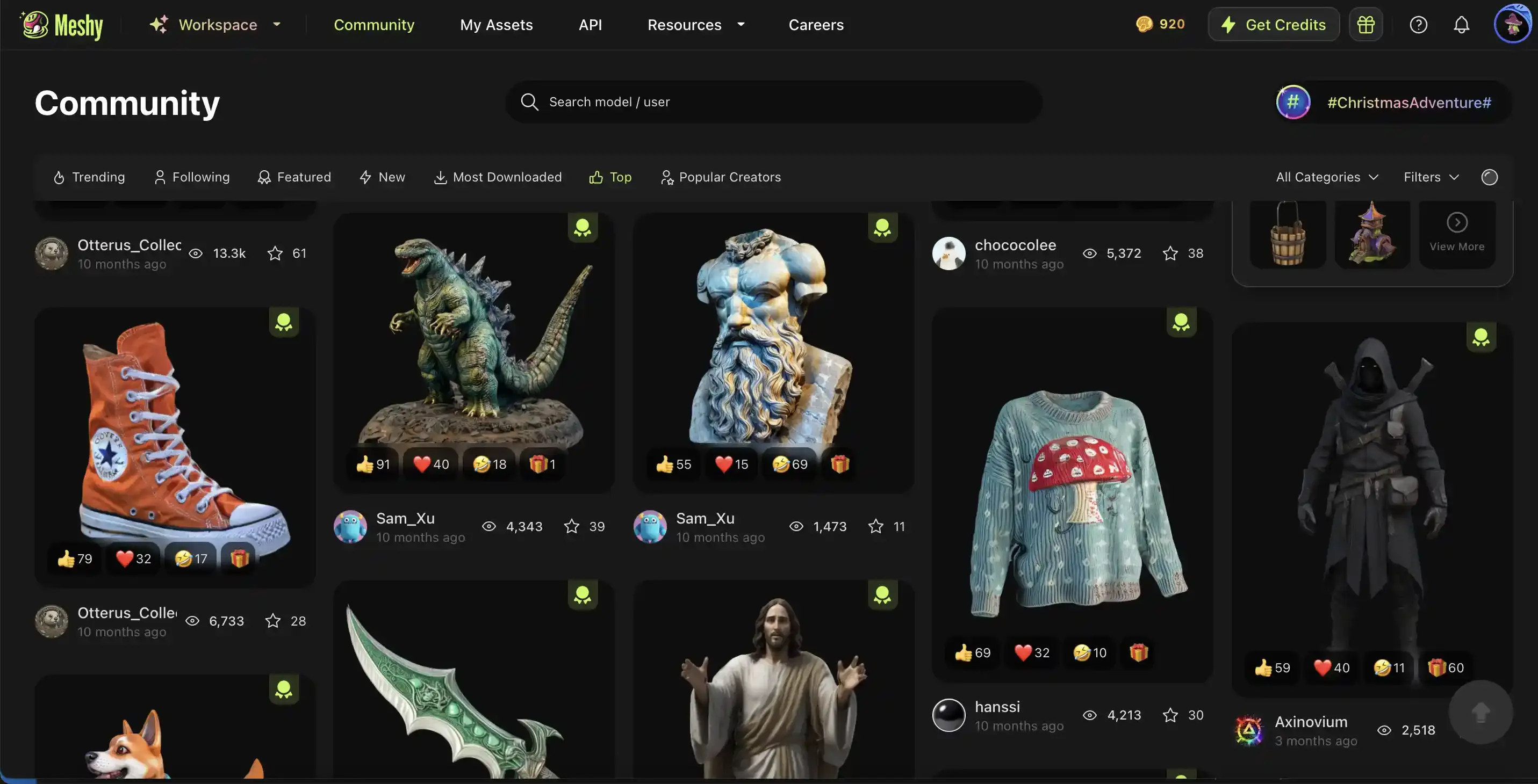 Page d'accueil de la communauté Meshy