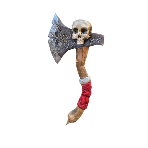A pirate axe with a skull and cross bone in the hilt high quality low poly game asset