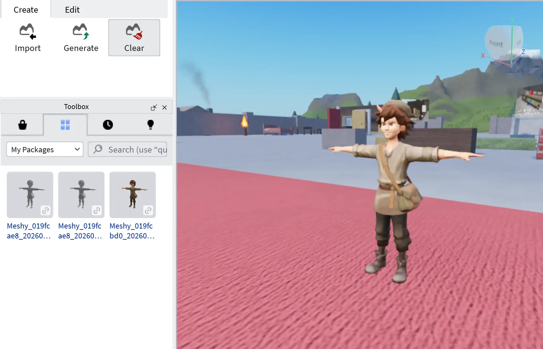 Posizionamento del modello importato dalla scheda Inventory della Toolbox di Roblox Studio