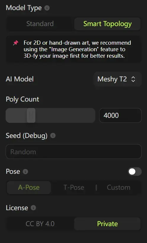 Tipo de modelo de Smart Topology de Meshy