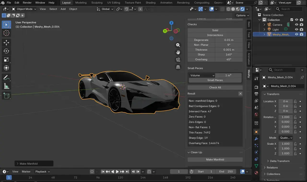 Meshy eklentisi ile Blender'da bir modeli analiz edin