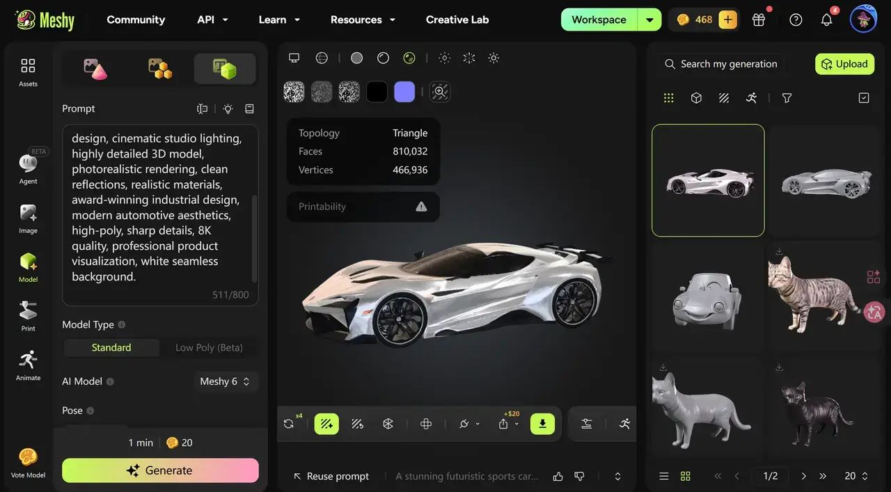 Meshy'de bir 3D model oluşturun veya hazırlayın