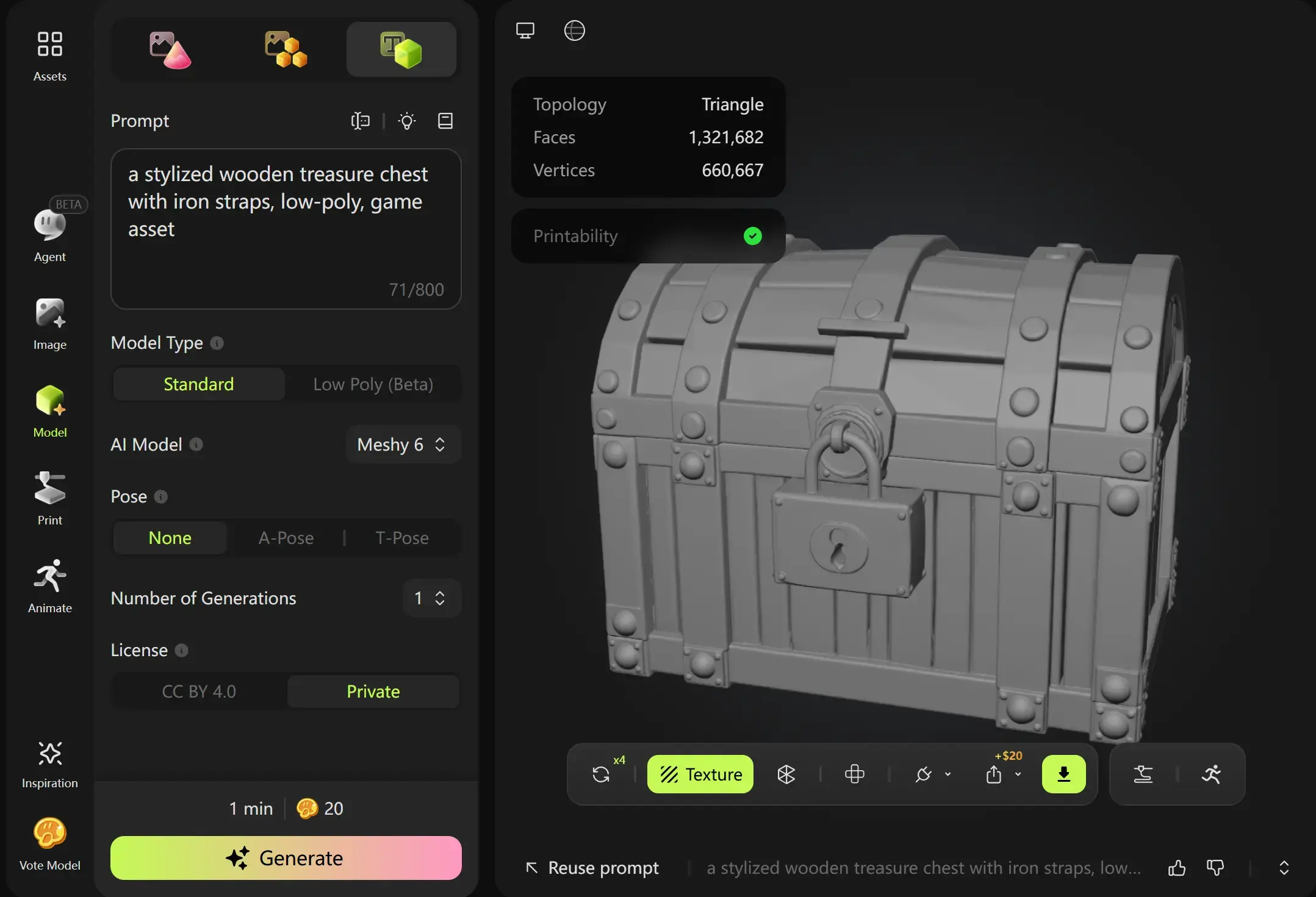 Generazione di una mesh di anteprima in Meshy Text to 3D