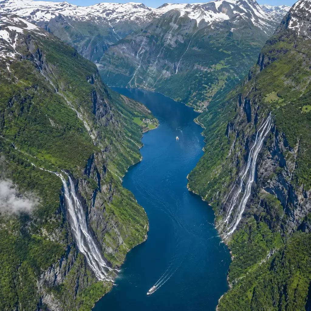 Geirangerfjord 3D printable terrain relief generated from real elevation data