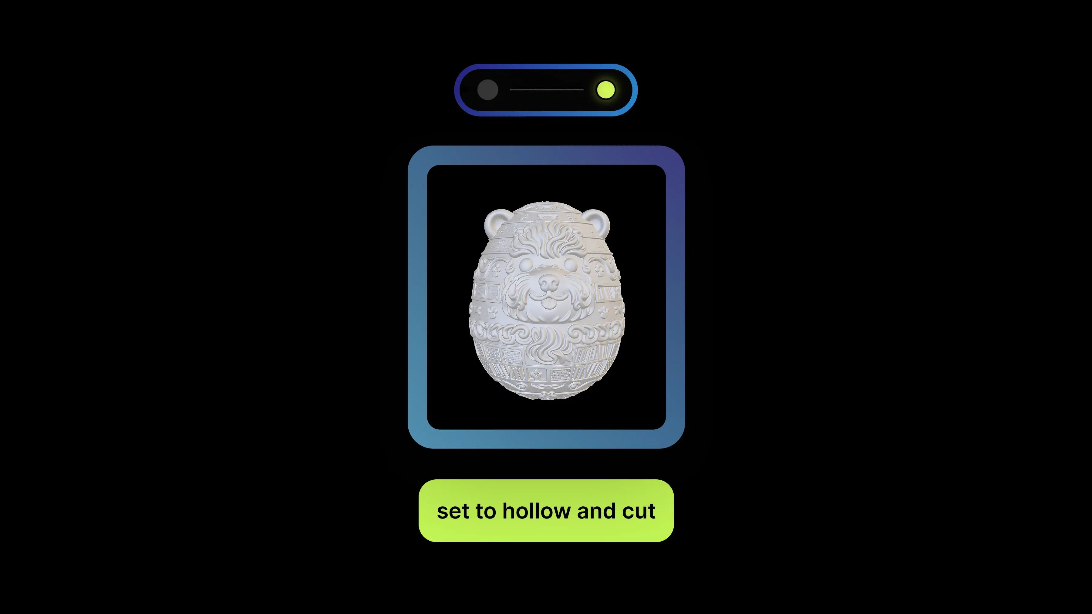 Telur twist cetak 3D yang dihasilkan oleh Meshy, dibagi menjadi dua bagian