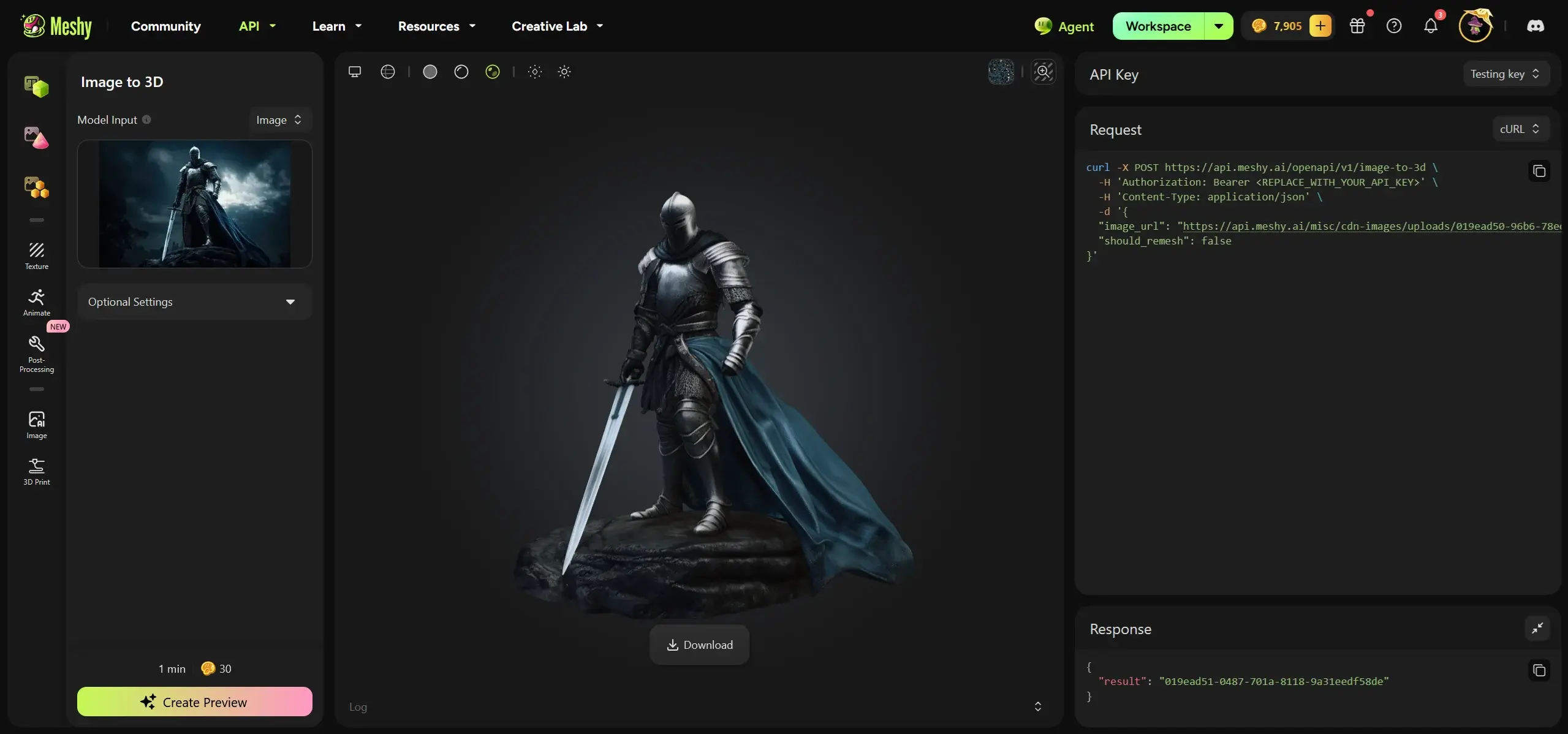 Meshy API Playground for testing endpoints live in-browser