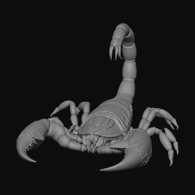 3D model for A bark scorpion, menacing desert arachnid, segmented armored
exoskeleton, two large pincers, eight legs, a long curved tail
raised with a sharp venomous stinger at the tip, reddish-brown
chitin with subtle surface detail, stylized-realistic, full body,
symmetrical neutral A-pose, centered, game-ready creature with
clean PBR textures, no background