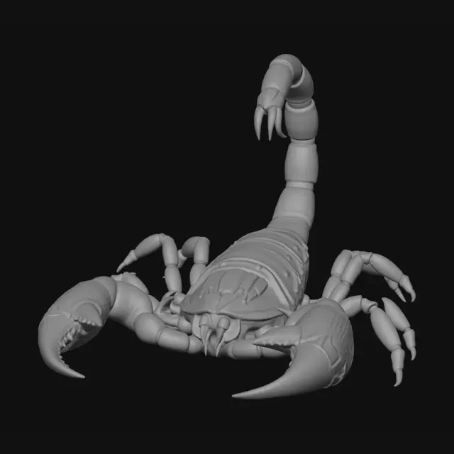 3D model for A bark scorpion, menacing desert arachnid, segmented armored
exoskeleton, two large pincers, eight legs, a long curved tail
raised with a sharp venomous stinger at the tip, reddish-brown
chitin with subtle surface detail, stylized-realistic, full body,
symmetrical neutral A-pose, centered, game-ready creature with
clean PBR textures, no background
