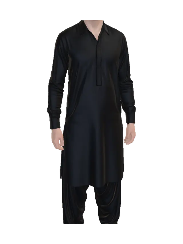3D model for Midnight Elegance in Black Kurta