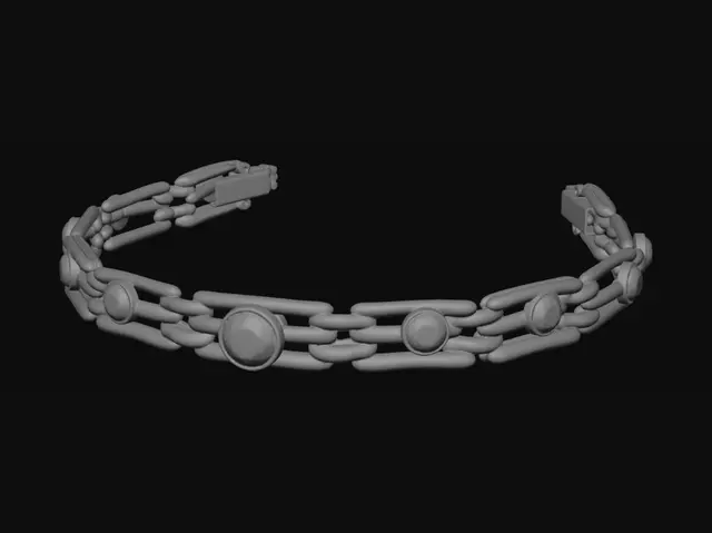 3D model for Golden bracelet with turquoise and pearl cabochons