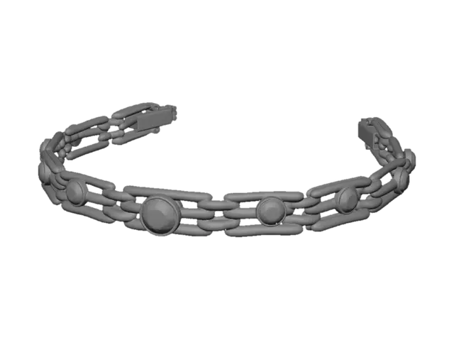 3D model for Golden bracelet with turquoise and pearl cabochons