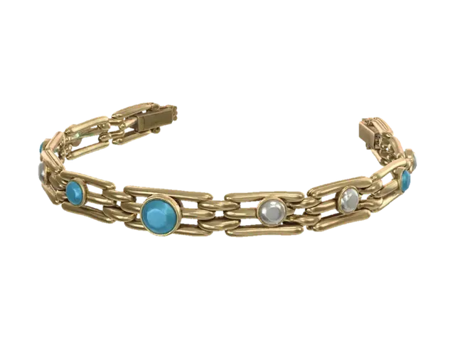 3D model for Golden bracelet with turquoise and pearl cabochons