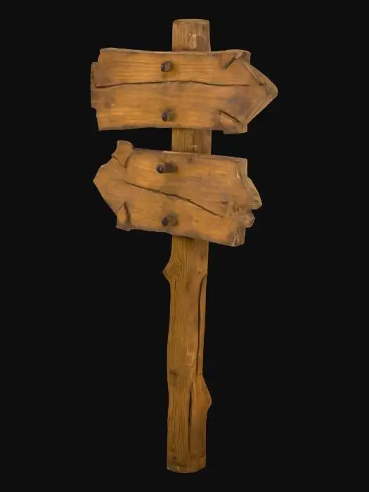 3D model for A sign to that points in two directions made of wood. rustic old, horror
