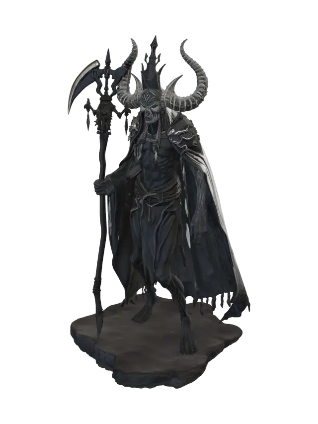 3D model for Create a dark fantasy boss.

Ancient plague king.

Tall and thin.

Sacred corrupted priest.

Green crystals.

Rotten robes.

Huge scythe.

Long horns.

Ancient crown.

Floating relics.

Emaciated body.

Glowing eyes.

Game ready.