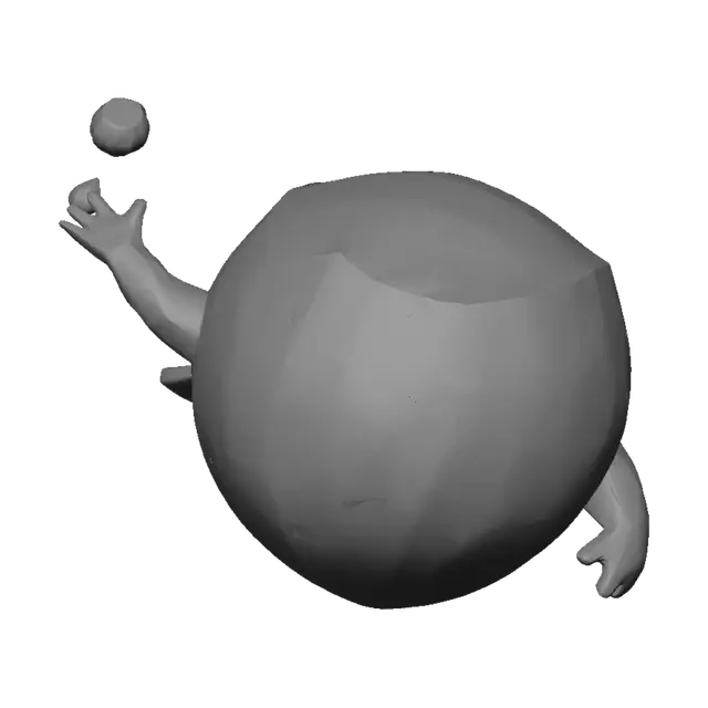 3D model for Brawlstars tarzı elinden fındık fırlatan yuvarlak bir fındık olsun ve üstünde fantastik fındık yazsın