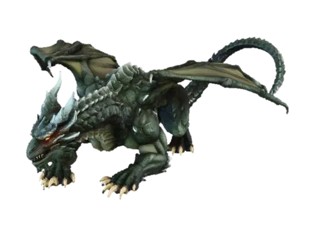 a dragon lying straight with sharp scales and four legs with sharp claws - Fourlegged 3D model, vytvořený pomocí AI