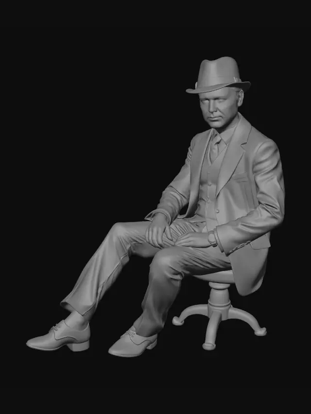 3D model for American silent drama film style, 1910s aesthetics, early-1910s urban American fashion, Harry Hyde as In Audience