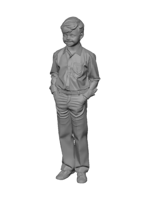 3D model for Soviet children's film style, 1970s aesthetics, casual 1970s suburban Soviet disco fashion, Evaldas Mikaliunas as Tolik (boy)