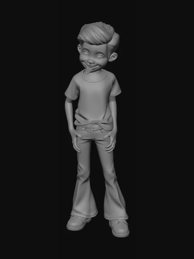 3D model for Soviet children's film style, 1970s aesthetics, casual 1970s suburban Soviet disco fashion, Dmitri Yuzovsky as Mitka (boy)