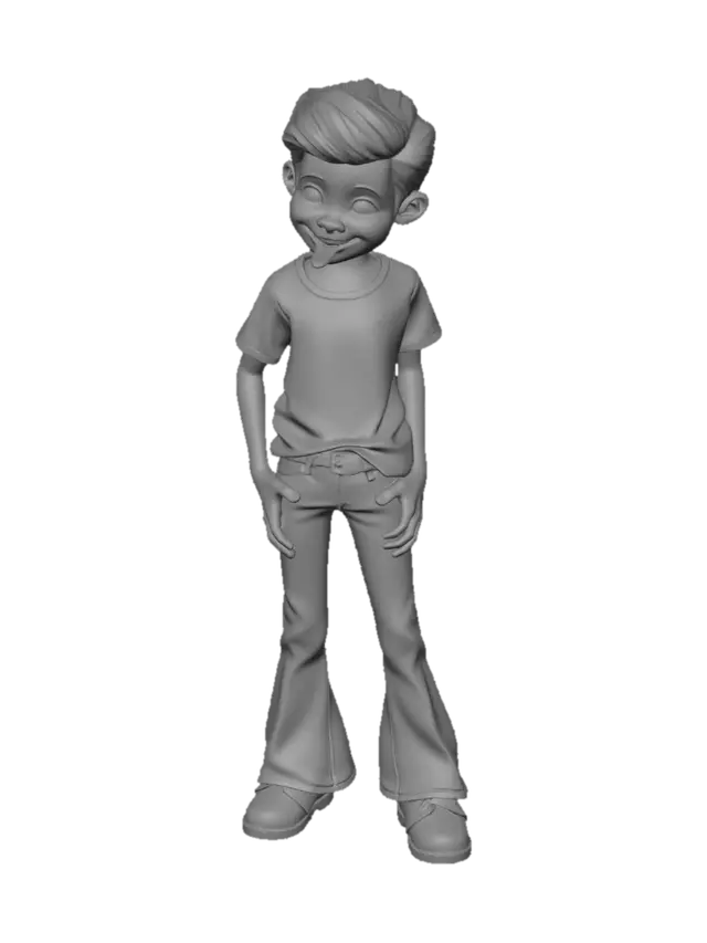 3D model for Soviet children's film style, 1970s aesthetics, casual 1970s suburban Soviet disco fashion, Dmitri Yuzovsky as Mitka (boy)