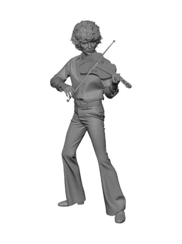 3D model for Soviet children's film style, 1970s aesthetics, casual 1970s suburban Soviet disco fashion, Gerasim Voronkov as violinist Leonid