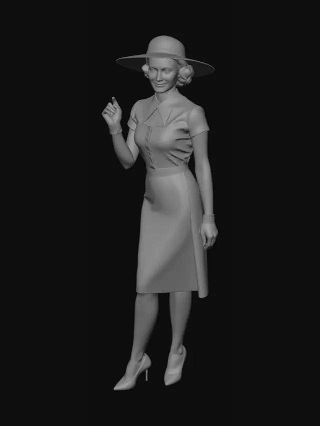 3D model for French comedy film style, 1930s aesthetics, mid-1930s urban French swing fashion, Viviane Gosset as Suzy Dorfeuil, la vedette du "Palace"