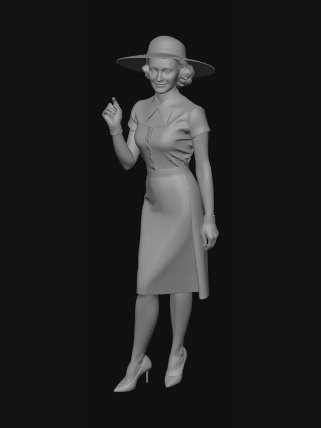 3D model for French comedy film style, 1930s aesthetics, mid-1930s urban French swing fashion, Viviane Gosset as Suzy Dorfeuil, la vedette du "Palace"