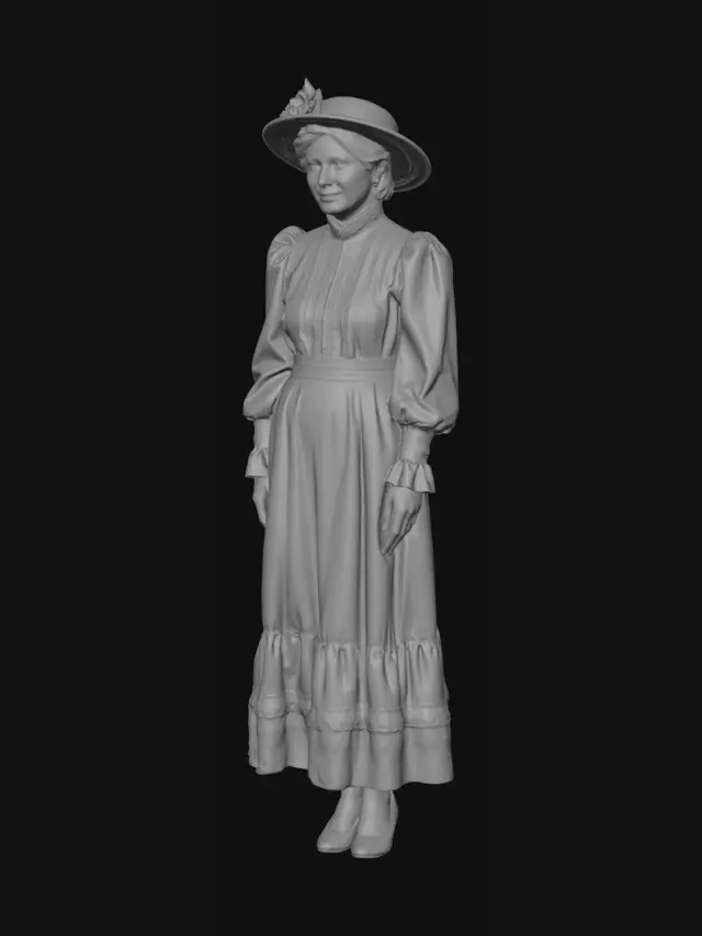 3D model for American silent melodrama film style, 1910s aesthetics, late-1910s rural Illinois fashion, Peggy Worth as Sadie Martin