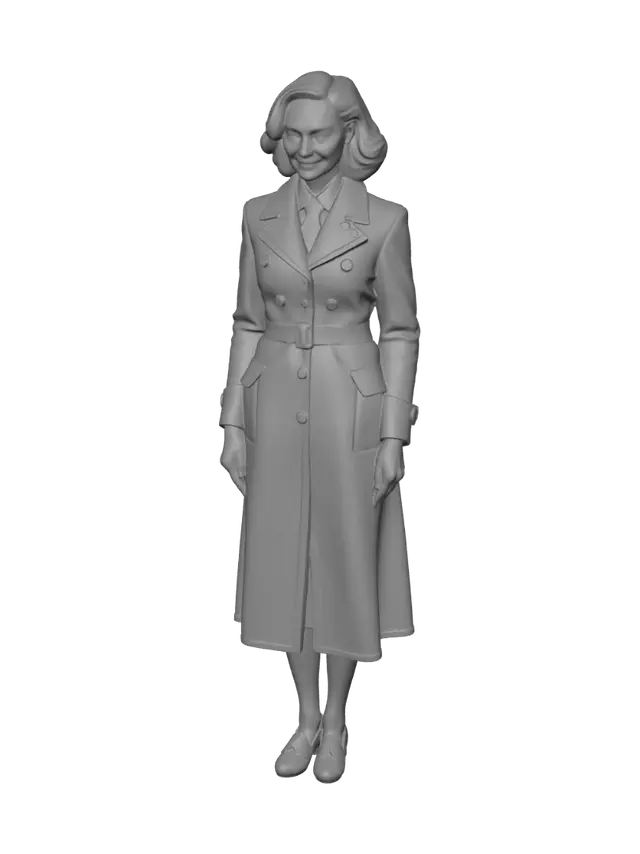 3D model for Soviet World War II film style, 1940s aesthetics, Great Patriotic War fashion, Ninel Myshkova as Olga Shabunina