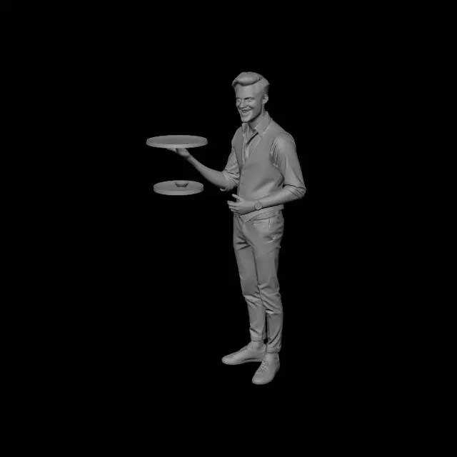 3D model for Italian comedy film style, new millennium aesthetics,  urban Italian y2k fashion made in 2007, Nicola Savino as a waiter