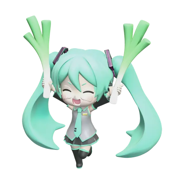 Stylized Chibi Miku 3D model, vytvořený pomocí AI