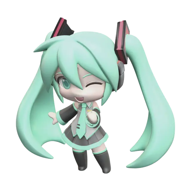 Low-Poly Chibi Miku 3D model, vytvořený pomocí AI