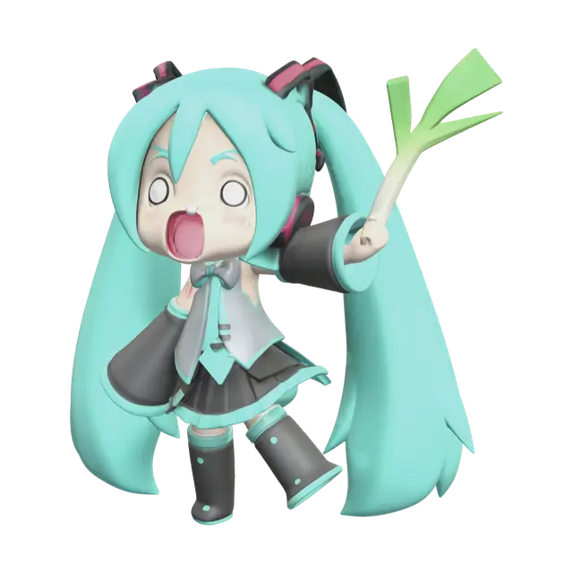 Realistic Chibi Miku 3D model, vytvořený pomocí AI