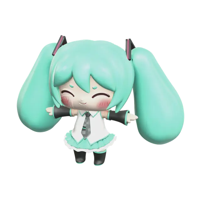 Modern Chibi Miku 3D model, vytvořený pomocí AI