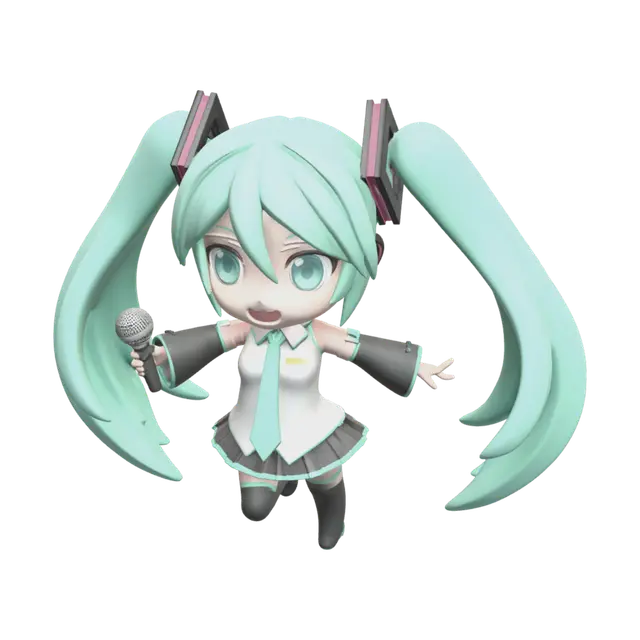 Fantasy Chibi Miku 3D model, vytvořený pomocí AI