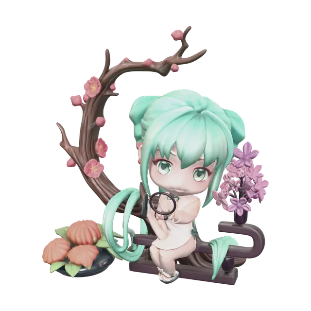 Ornate Chibi Miku 3D model, vytvořený pomocí AI