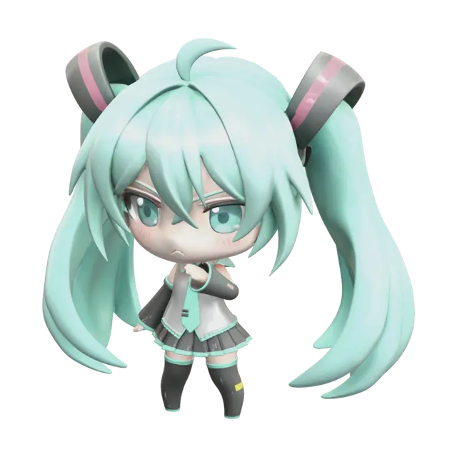 Realistic Chibi Miku 3D model, vytvořený pomocí AI