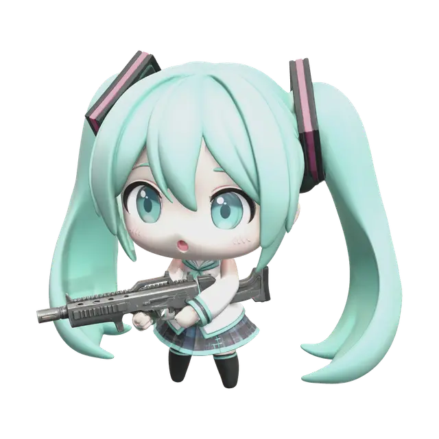 Chibi Miku 3D model, vytvořený pomocí AI