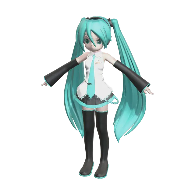 Ornate Chibi Miku 3D model, vytvořený pomocí AI