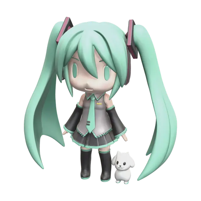 Weathered Chibi Miku 3D model, vytvořený pomocí AI
