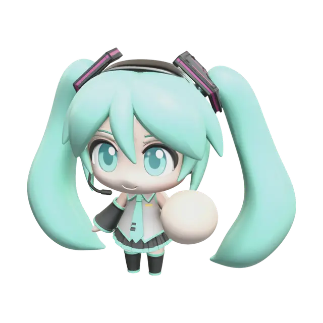 Fantasy Chibi Miku 3D model, vytvořený pomocí AI