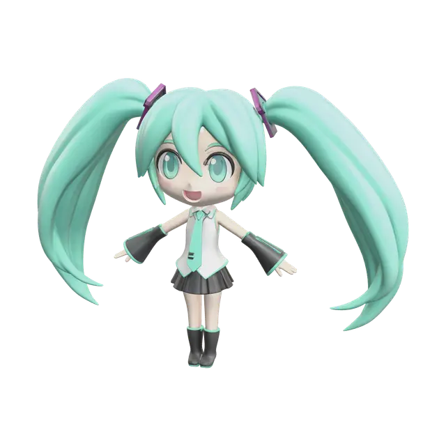 Realistic Chibi Miku 3D model, vytvořený pomocí AI