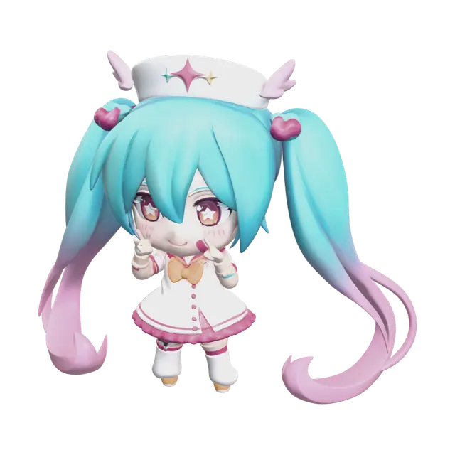 Stylized Chibi Miku 3D model, vytvořený pomocí AI