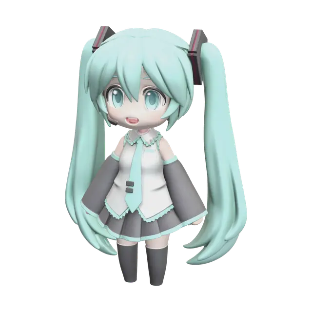 Fantasy Chibi Miku 3D model, vytvořený pomocí AI