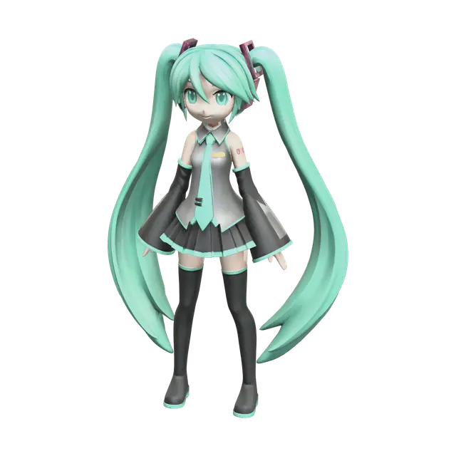 Weathered Chibi Miku 3D model, vytvořený pomocí AI