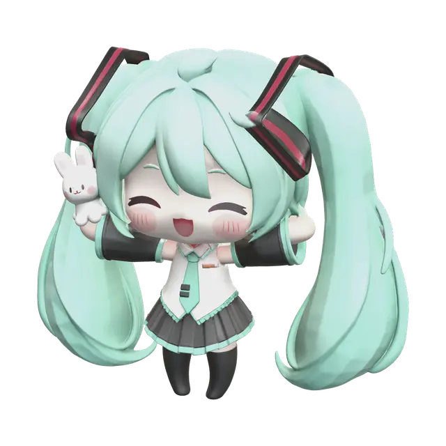 Low-Poly Chibi Miku 3D model, vytvořený pomocí AI
