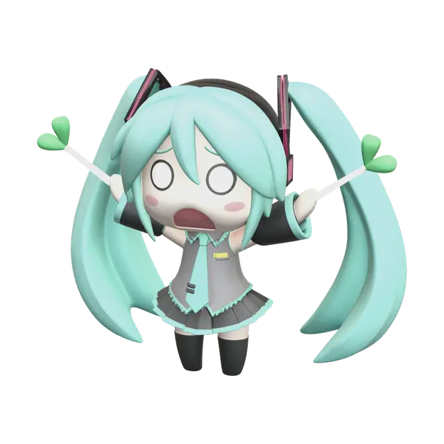 Ornate Chibi Miku 3D model, vytvořený pomocí AI