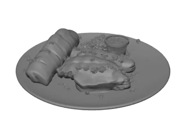 3D model for Steak with flies and bread
